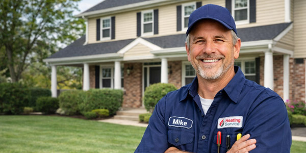 Boiler maintenance being performed on a residential heating system