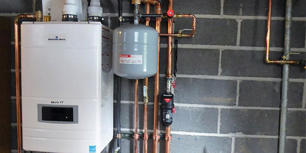 Wall-hung combi boiler installed in a Long Island home